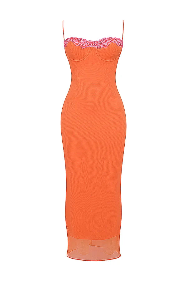 flame orange maxi dress