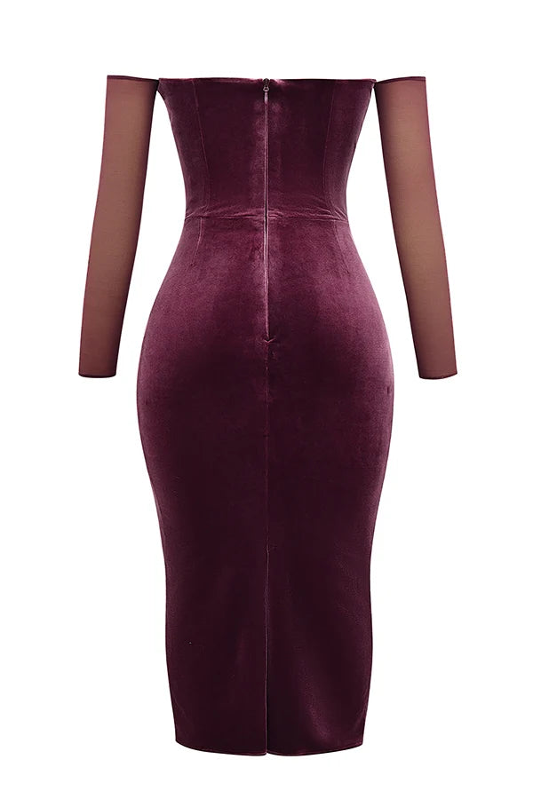 mulberry strapless midi dress