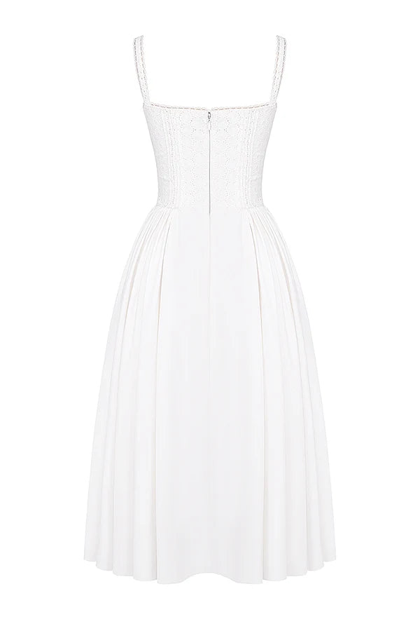 white broderie anglais & cotton midi dress