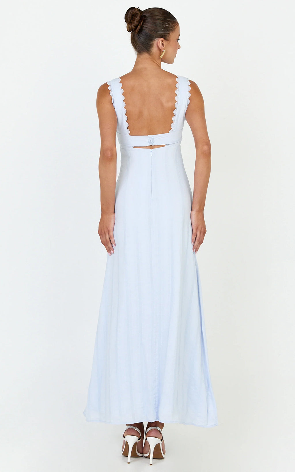 Roxanne Midi Dress - Square Neck Fit And Flare Dress in Light Blue
