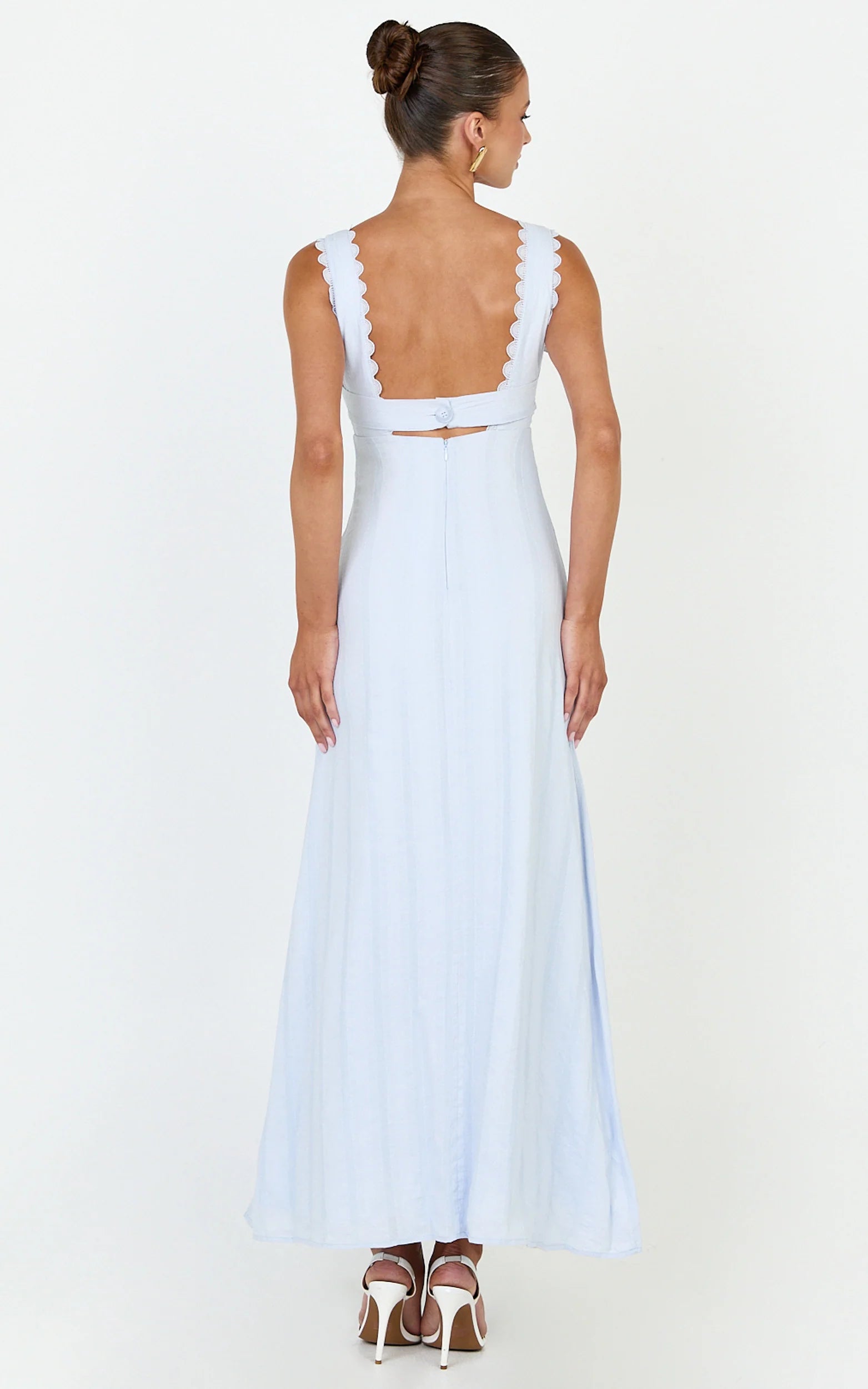 Roxanne Midi Dress - Square Neck Fit And Flare Dress in Light Blue