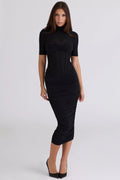 black semi sheer midi dress