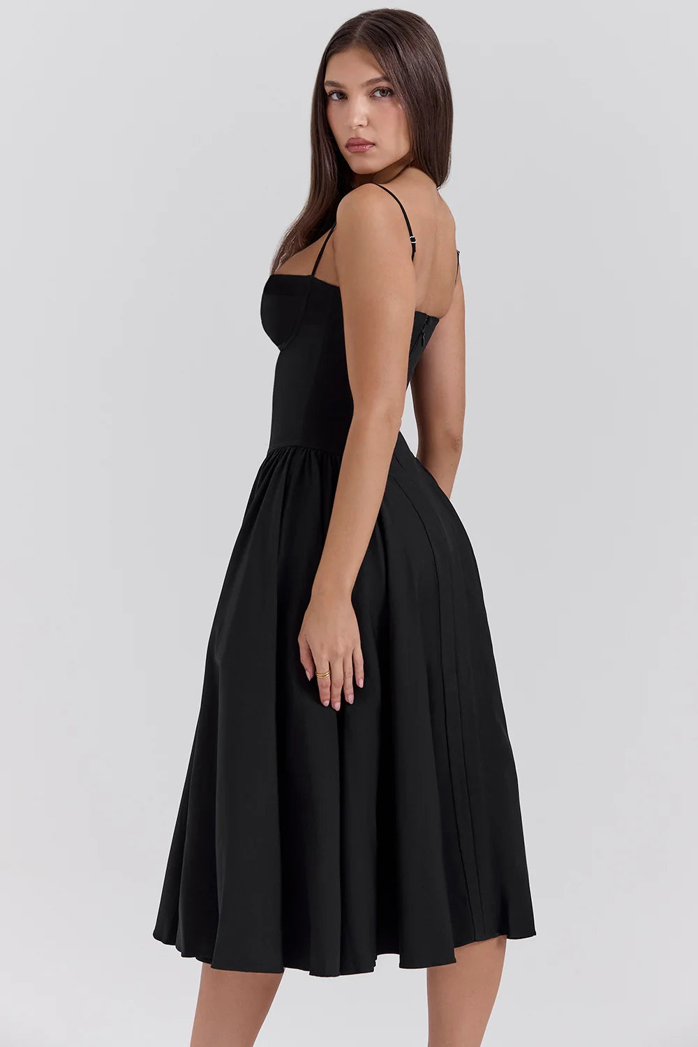 black corset midi dress