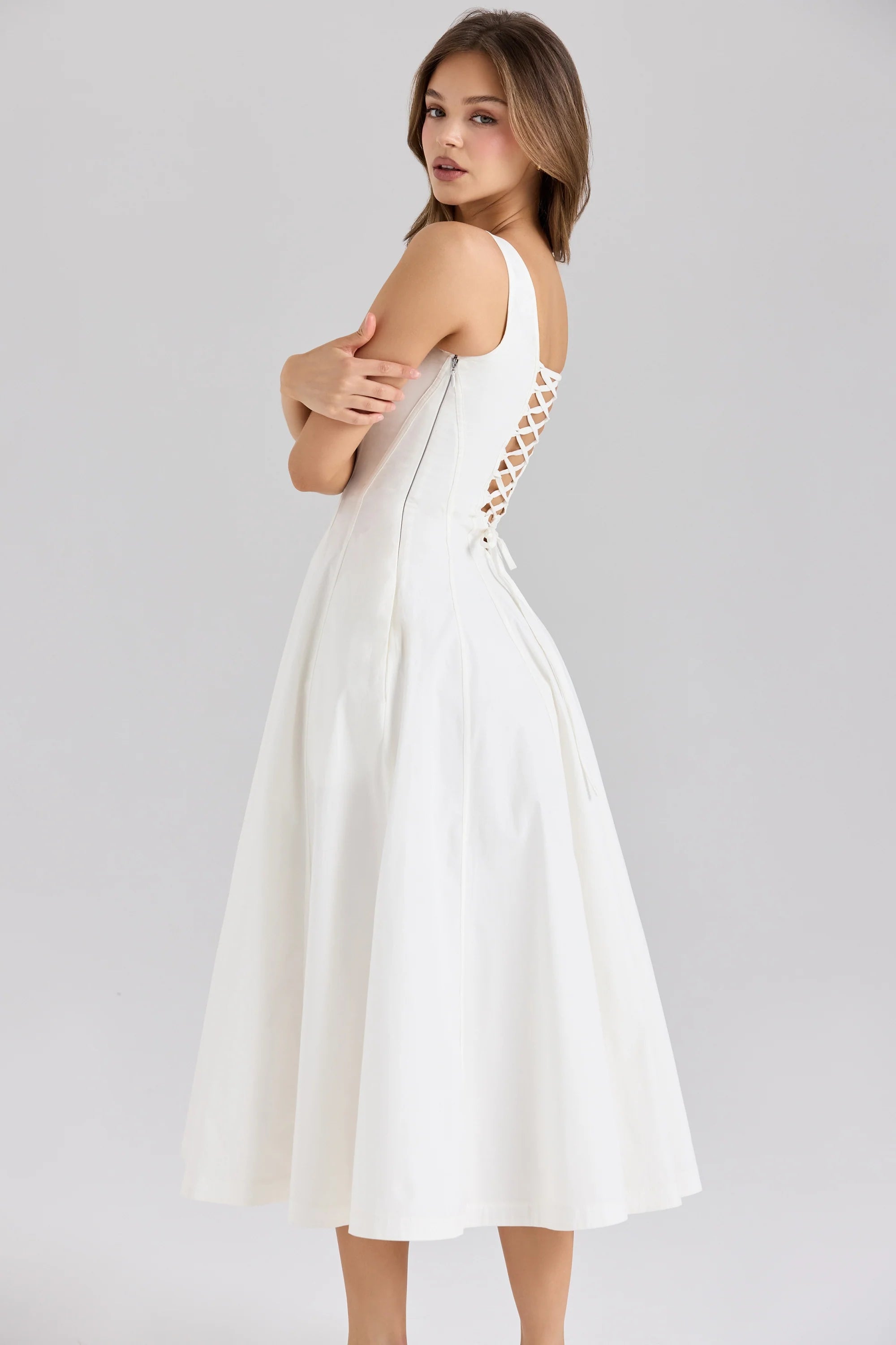 white stretch cotton midi sundress