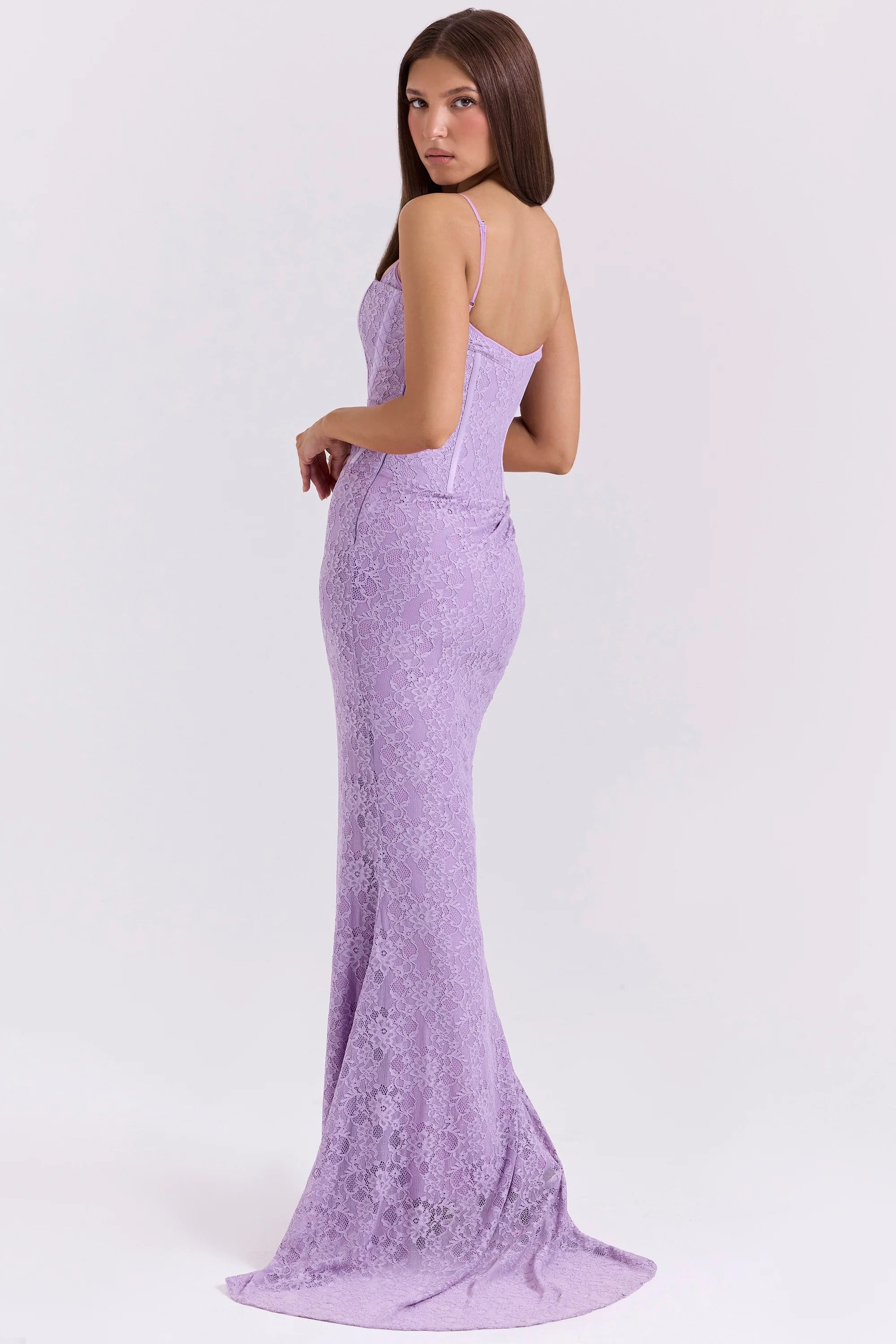 orchid lace corset maxi dress