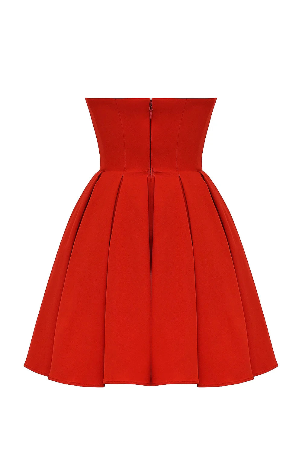 italian tomato strapless pleated mini dress