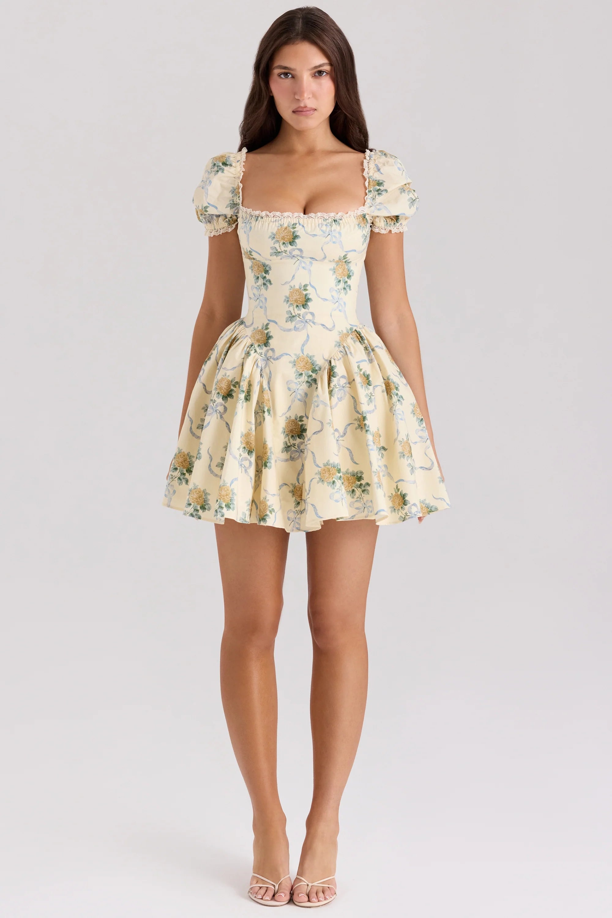 lemon rose print cotton mini dress