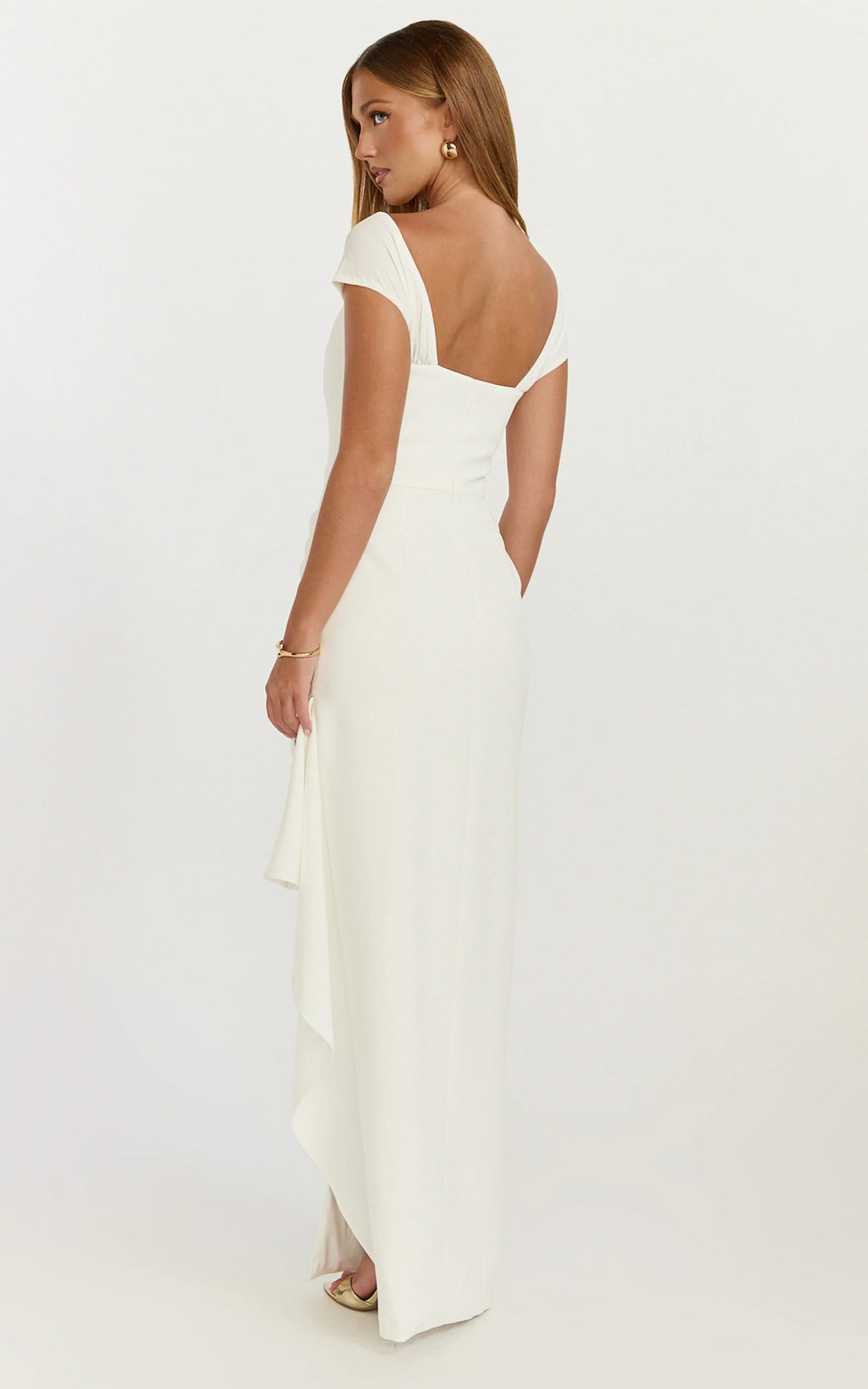 Skye Maxi Dress - V Shaped Neckline Short Sleeve Dress in White