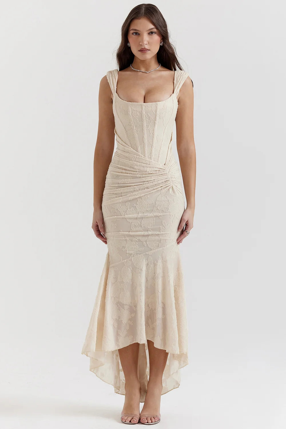 vintage cream floral maxi dress
