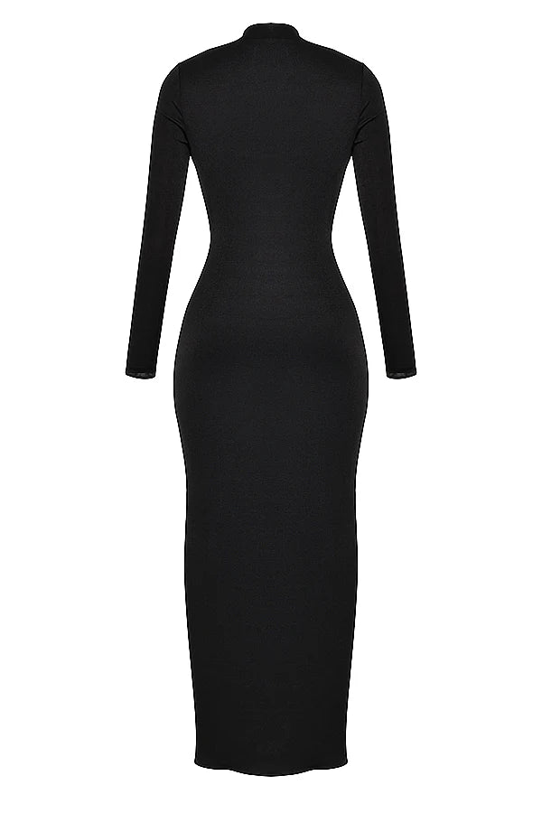 black draped maxi dress