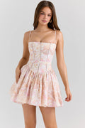 peach floral print stretch cotton mini sundress