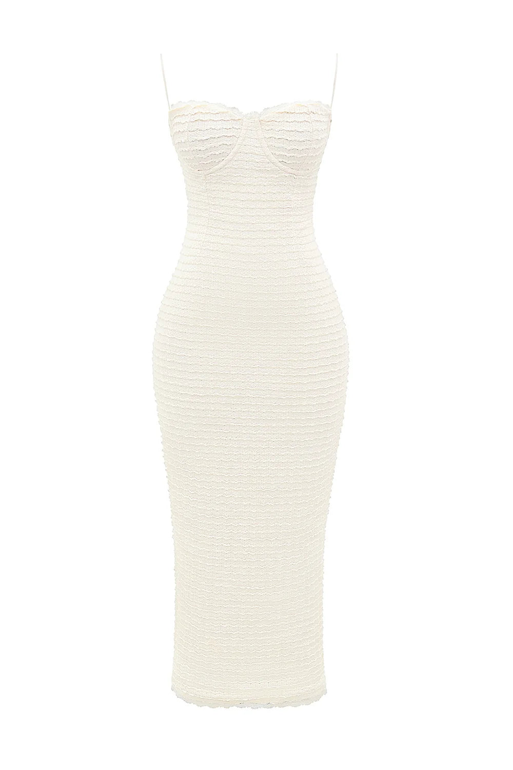 cream tea frill lace midi dress