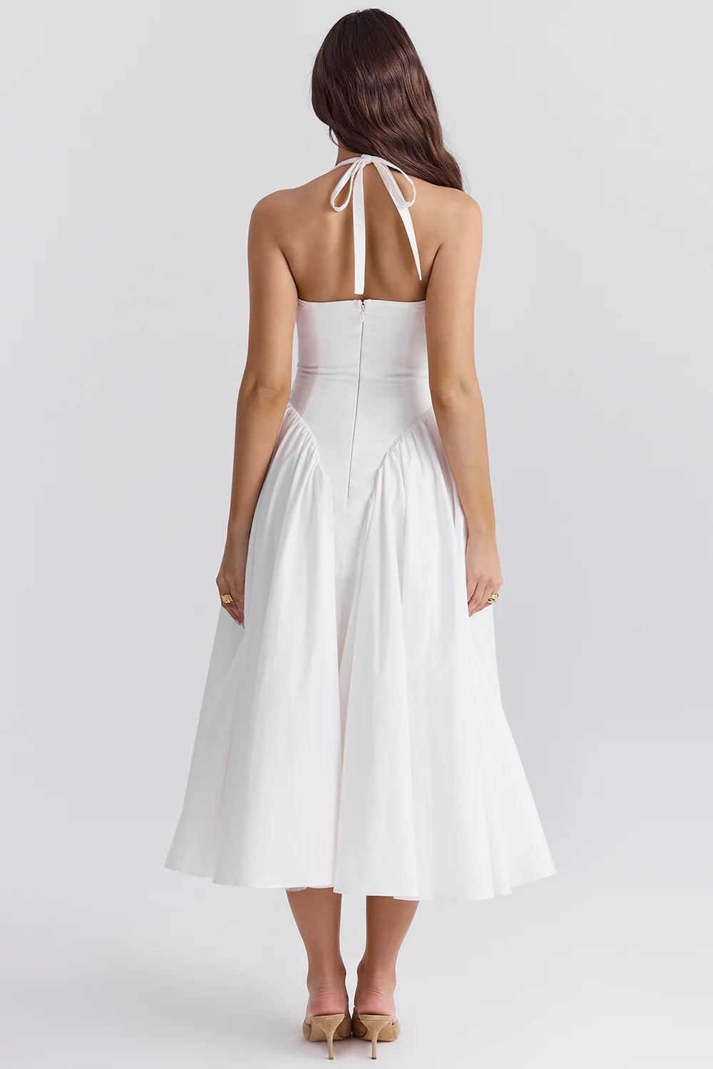 white cotton halter midi sundress