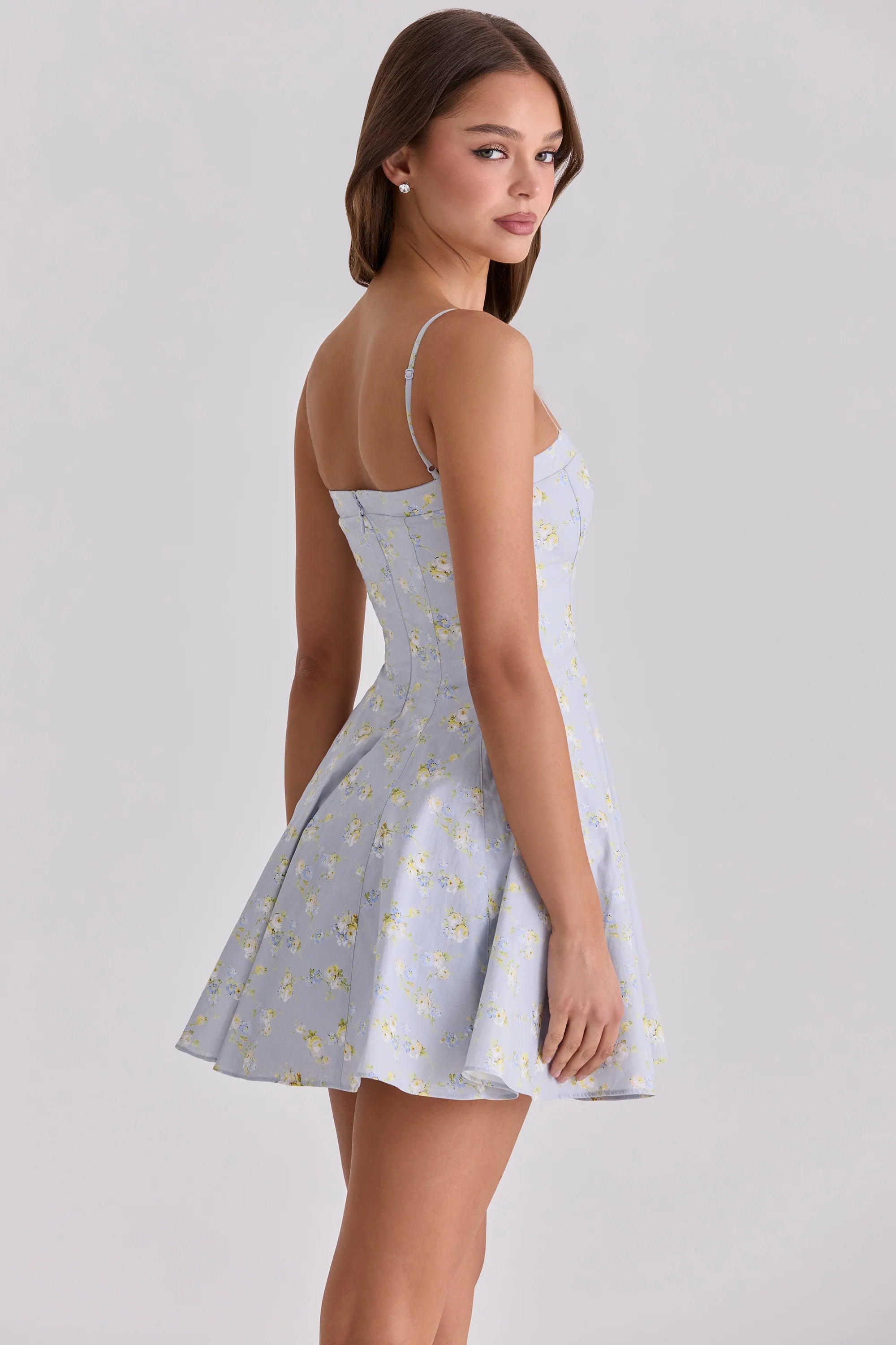 blue wildflower floral print cotton mini sundress
