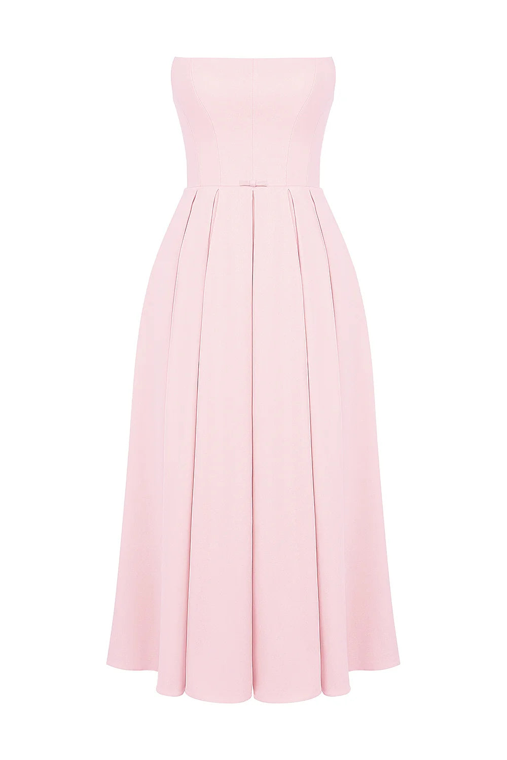 parisian pink strapless corset midi dress