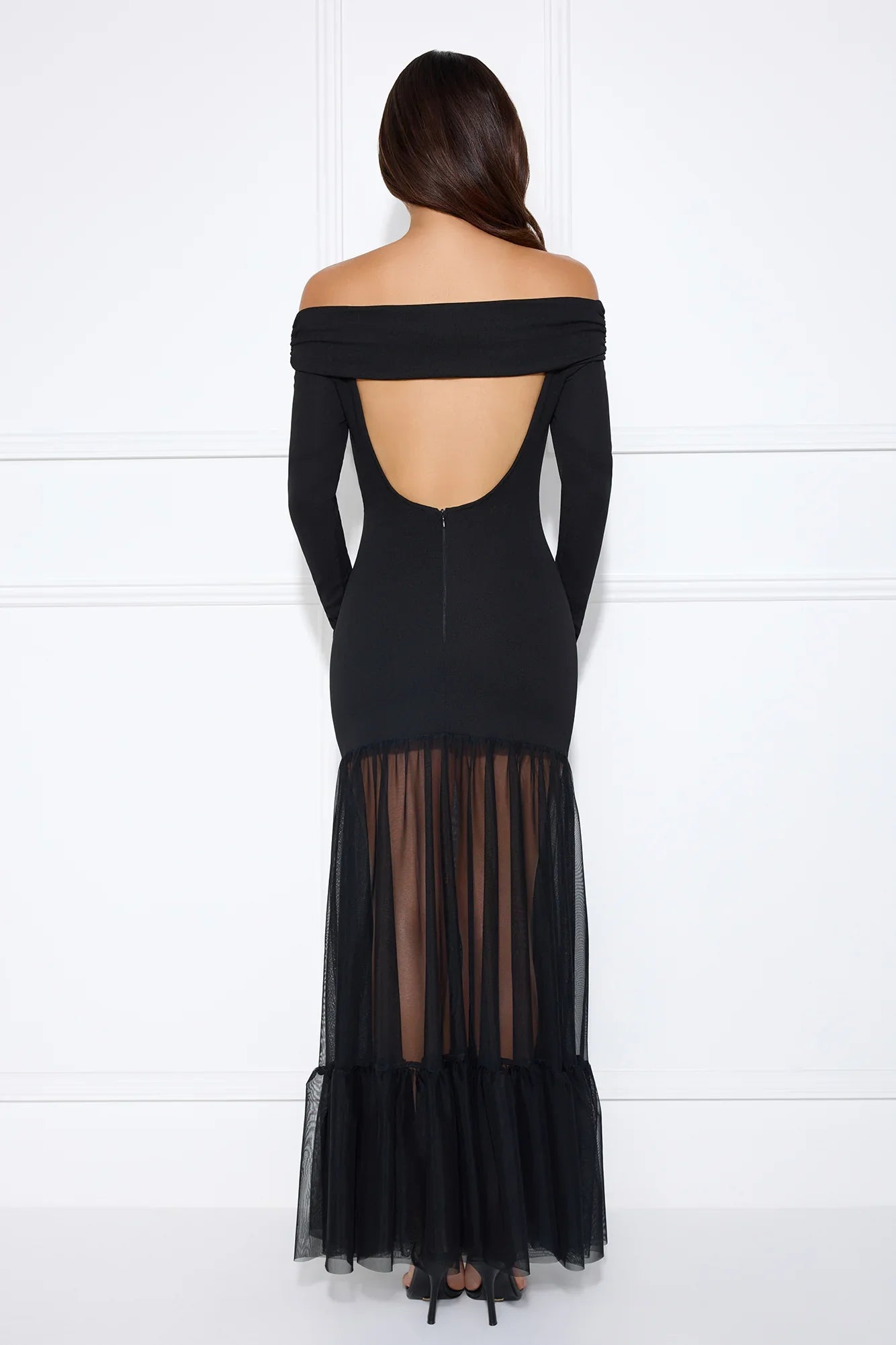 Captivating Gaze Off Shoulder Maxi Dress Black