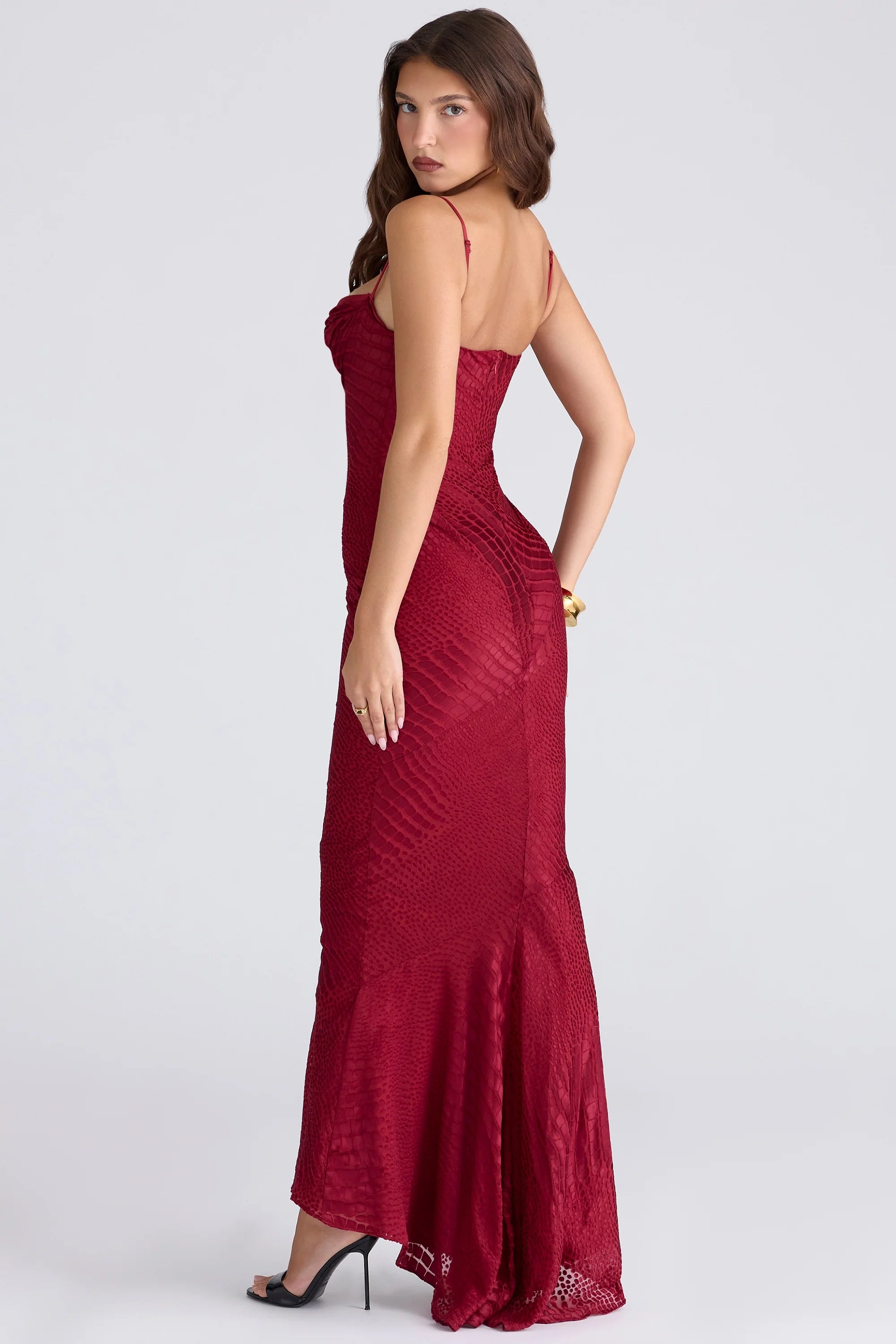deep red devoré satin maxi gown - limited edition