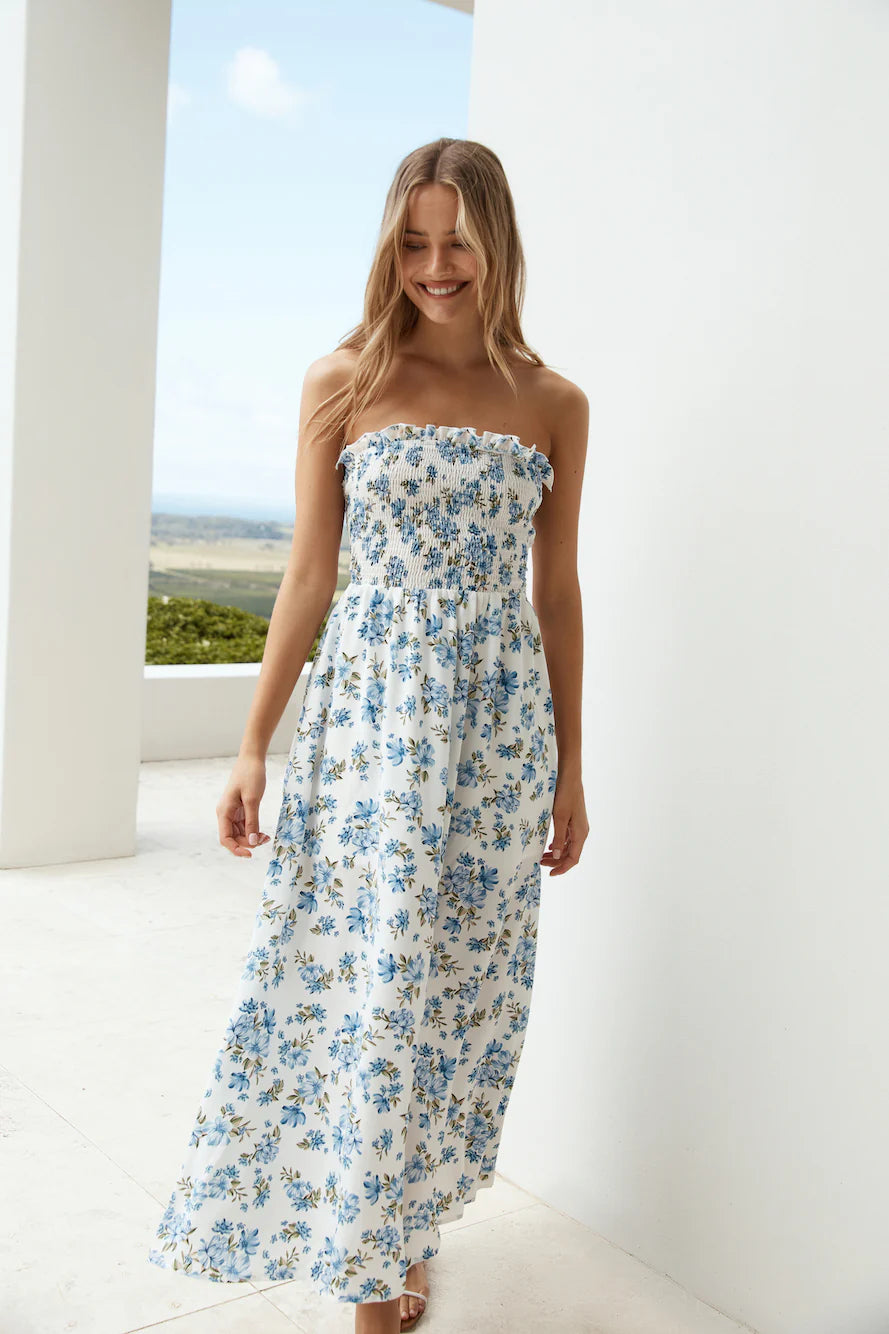 Cornflower Blooms Maxi Dress Blue