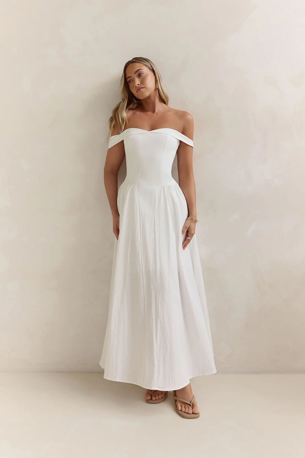Memory Of Fate Off Shoulder Maxi Dress White