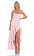 Fishtail Strapless Corset Maxi Dress in Pink