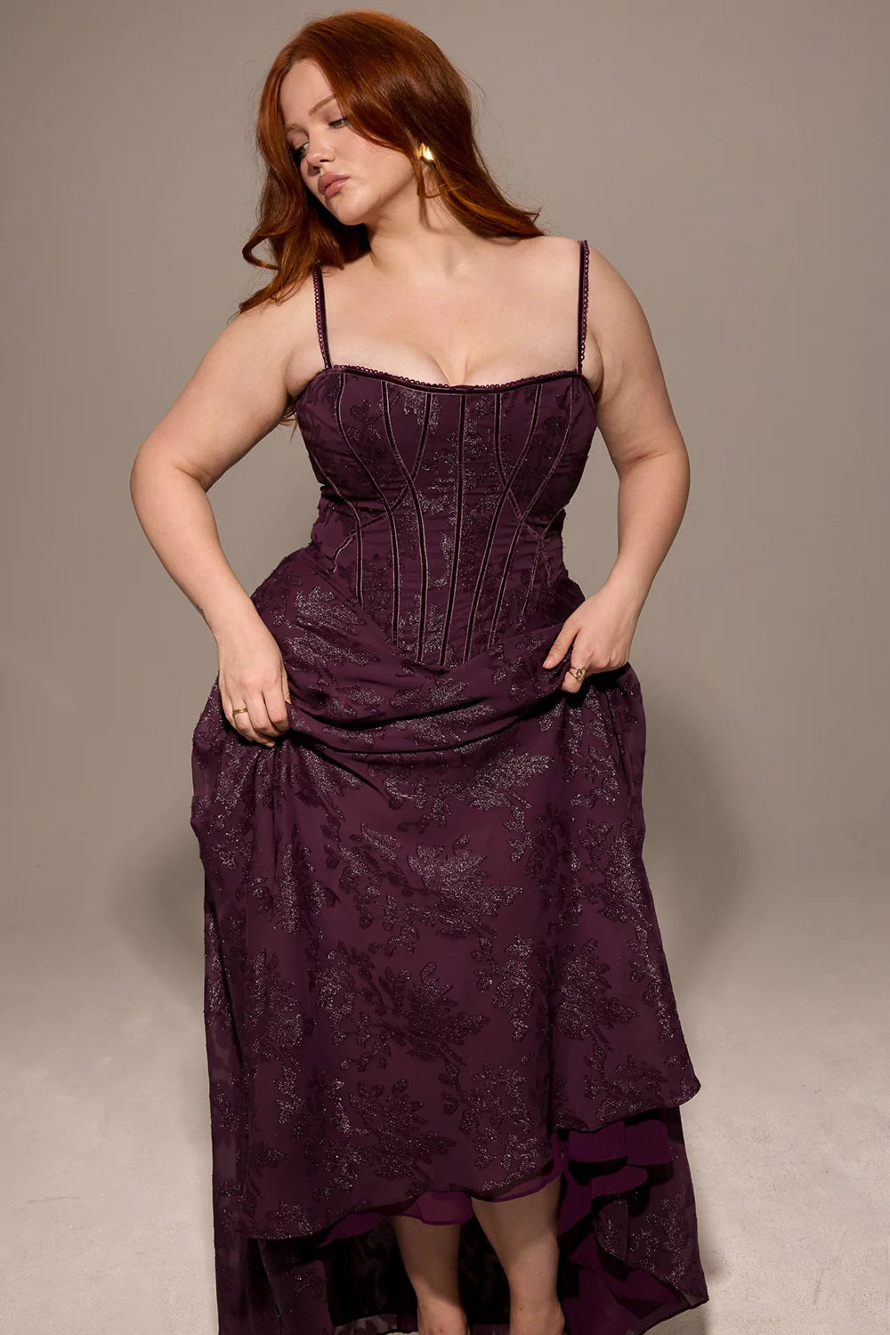 grape lurex chiffon maxi dress