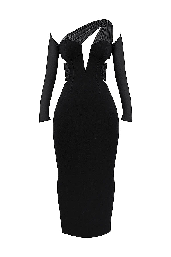 black plunge maxi dress
