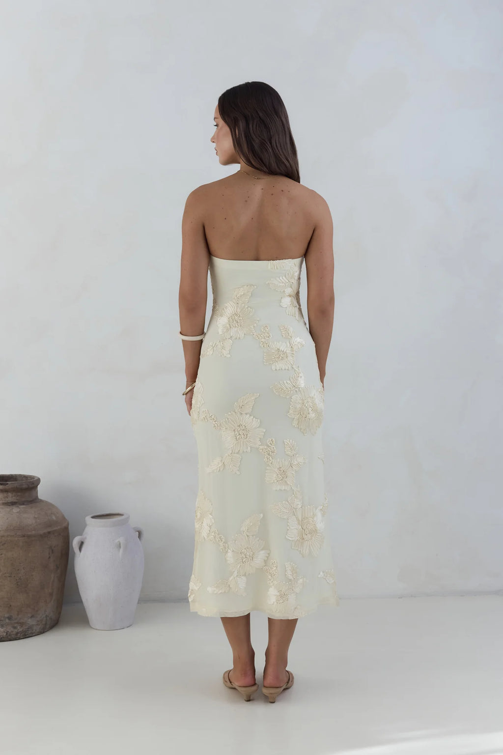 Golden Voyage Strapless Midi Dress Yellow