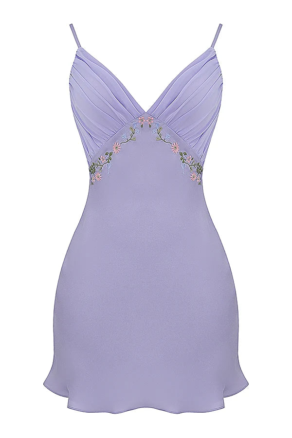 embroidered lavender mini dress