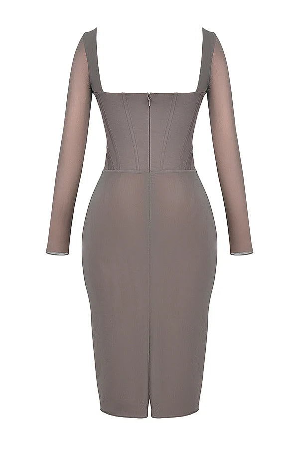 mocha corset midi dress