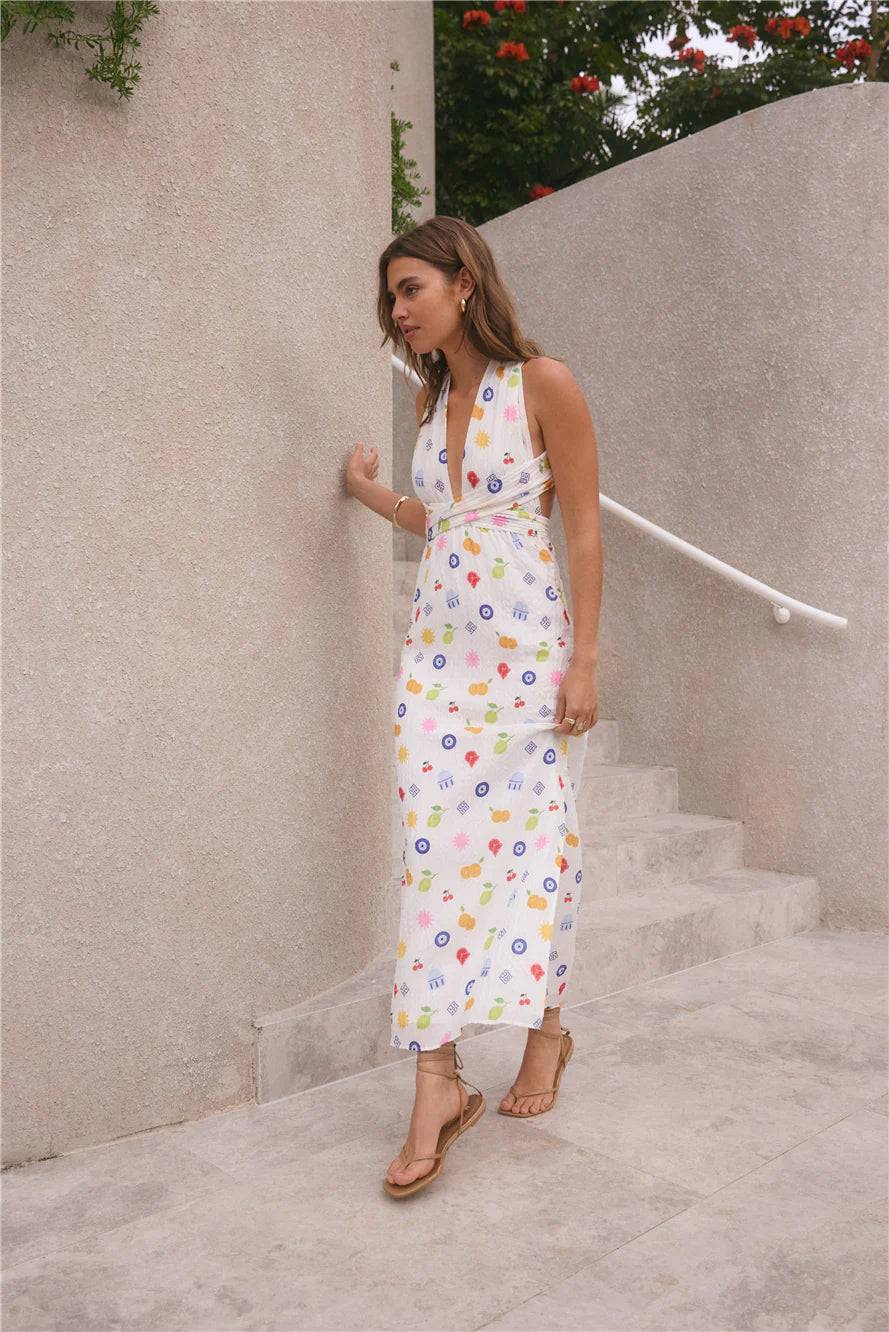 FORTUNATE ONE Marici Maxi Dress Santorini Print