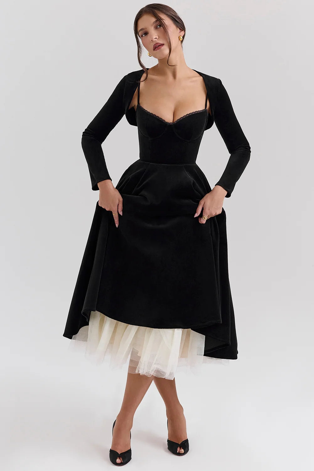 black velvet tulle midi dress + bolero