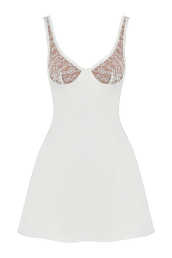 ivory satin and lace mini dress