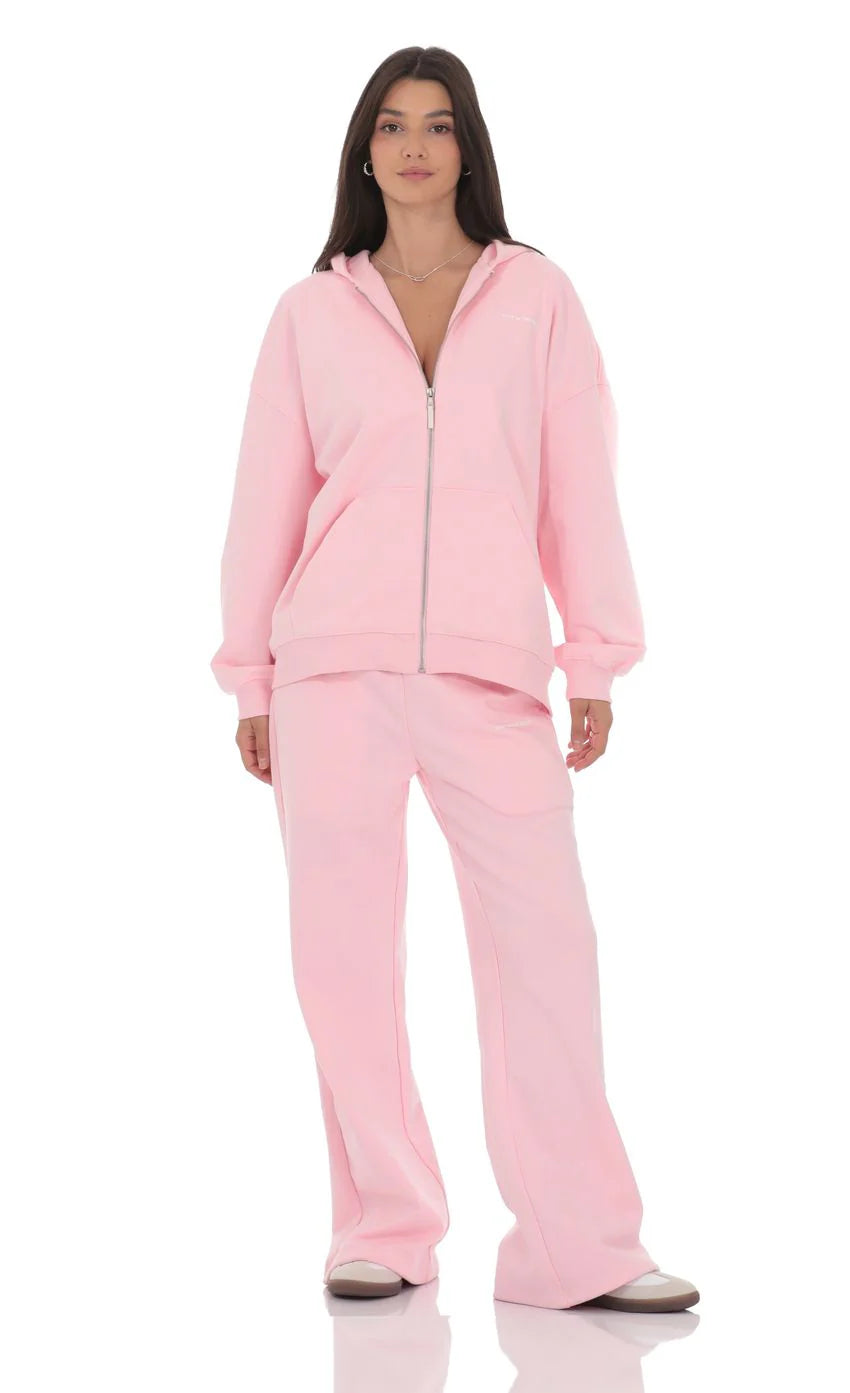 Oversize Zip-Up Hoodie in Pink