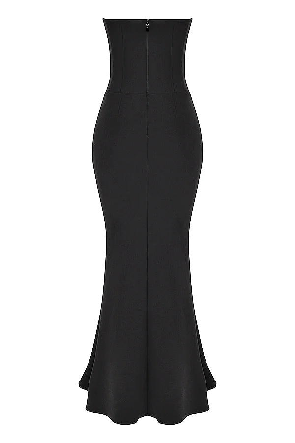 black crepe strapless corset dress