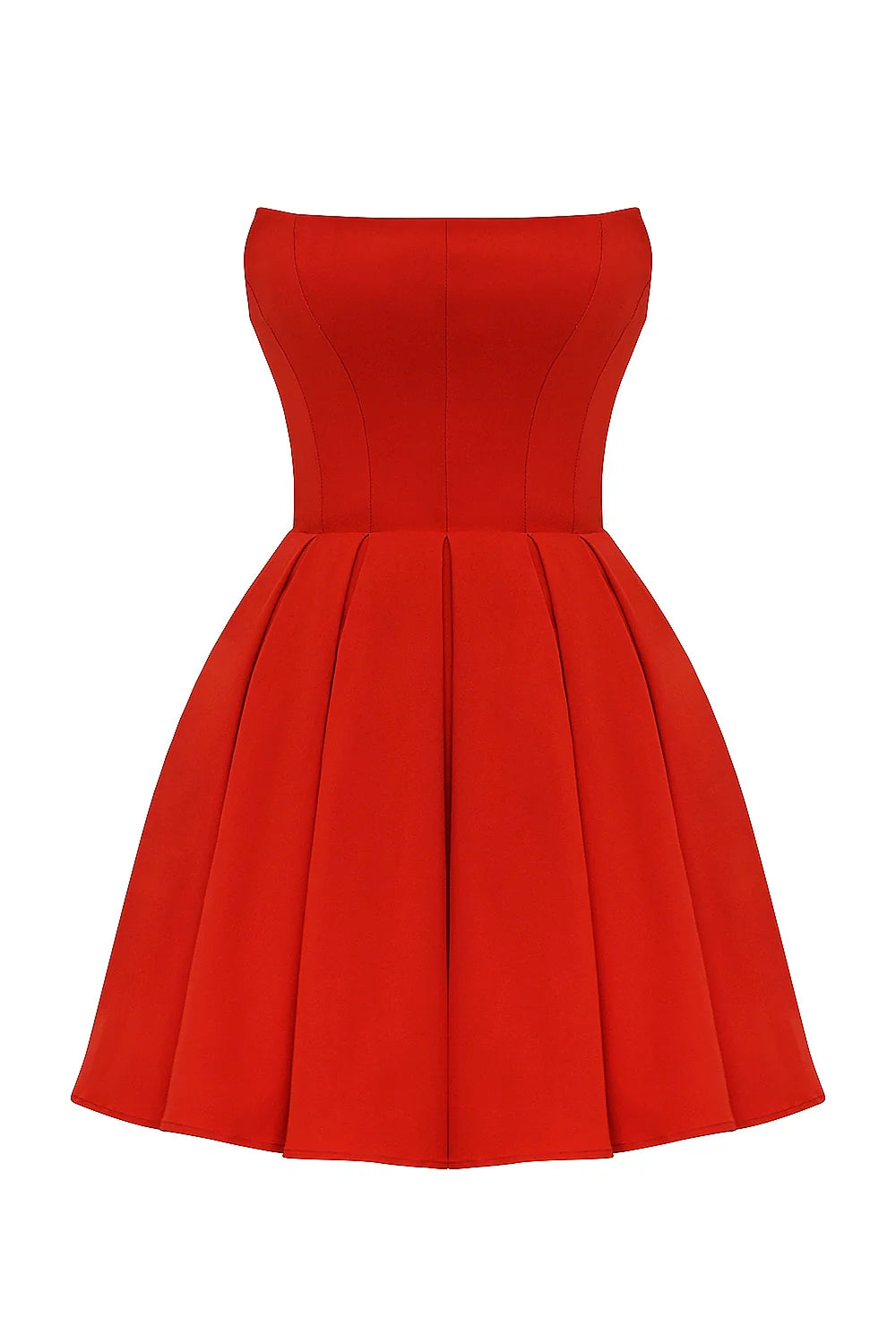 italian tomato strapless pleated mini dress