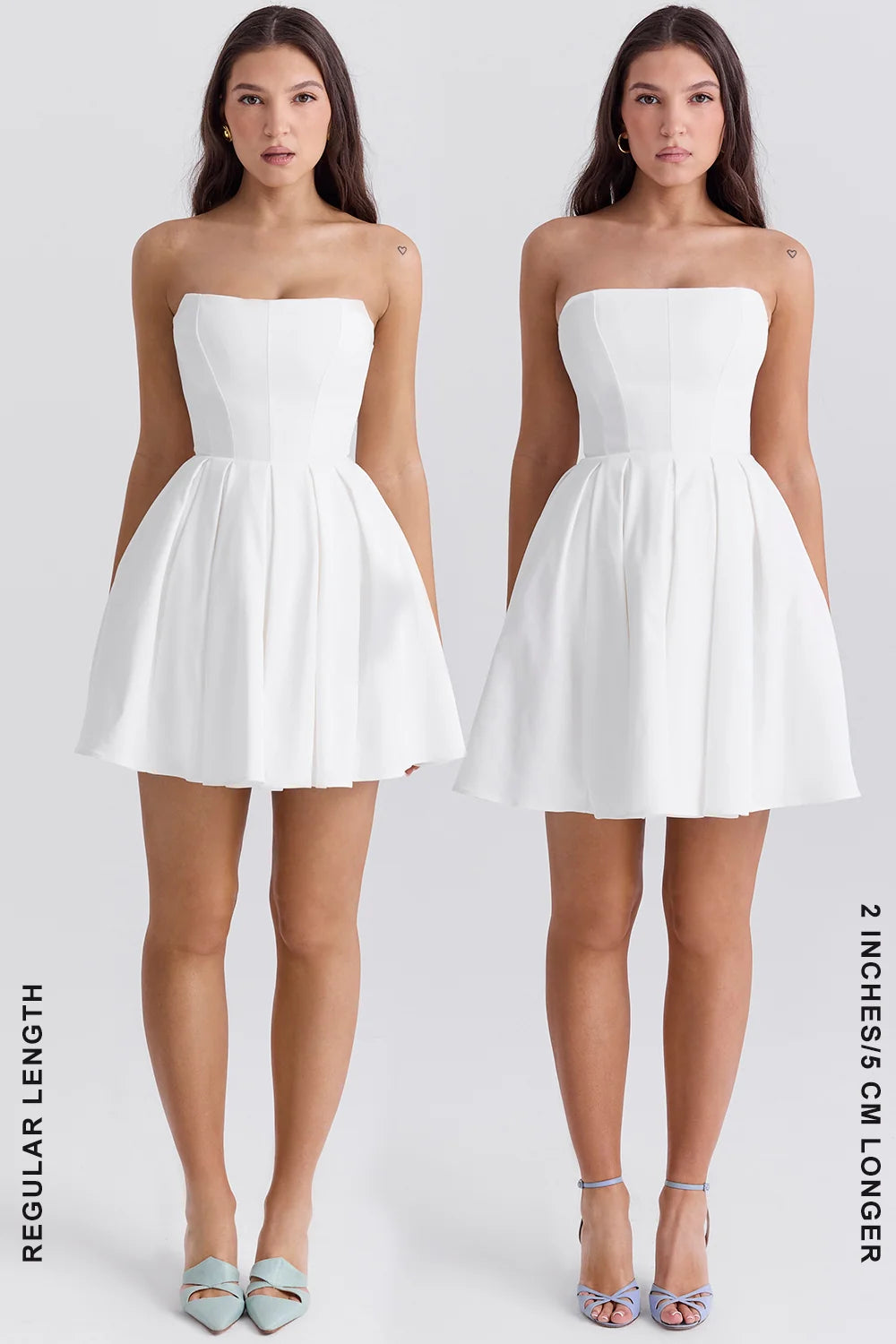 white strapless pleated mini dress