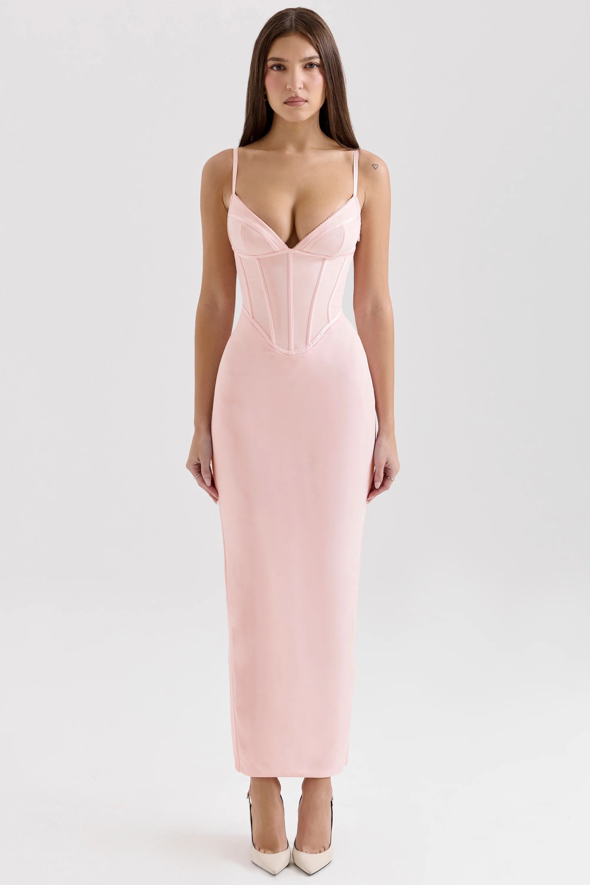 pink mesh bodycon maxi dress