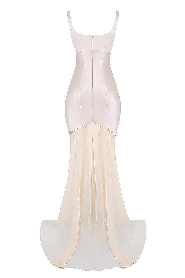champagne chiffon floor length gown