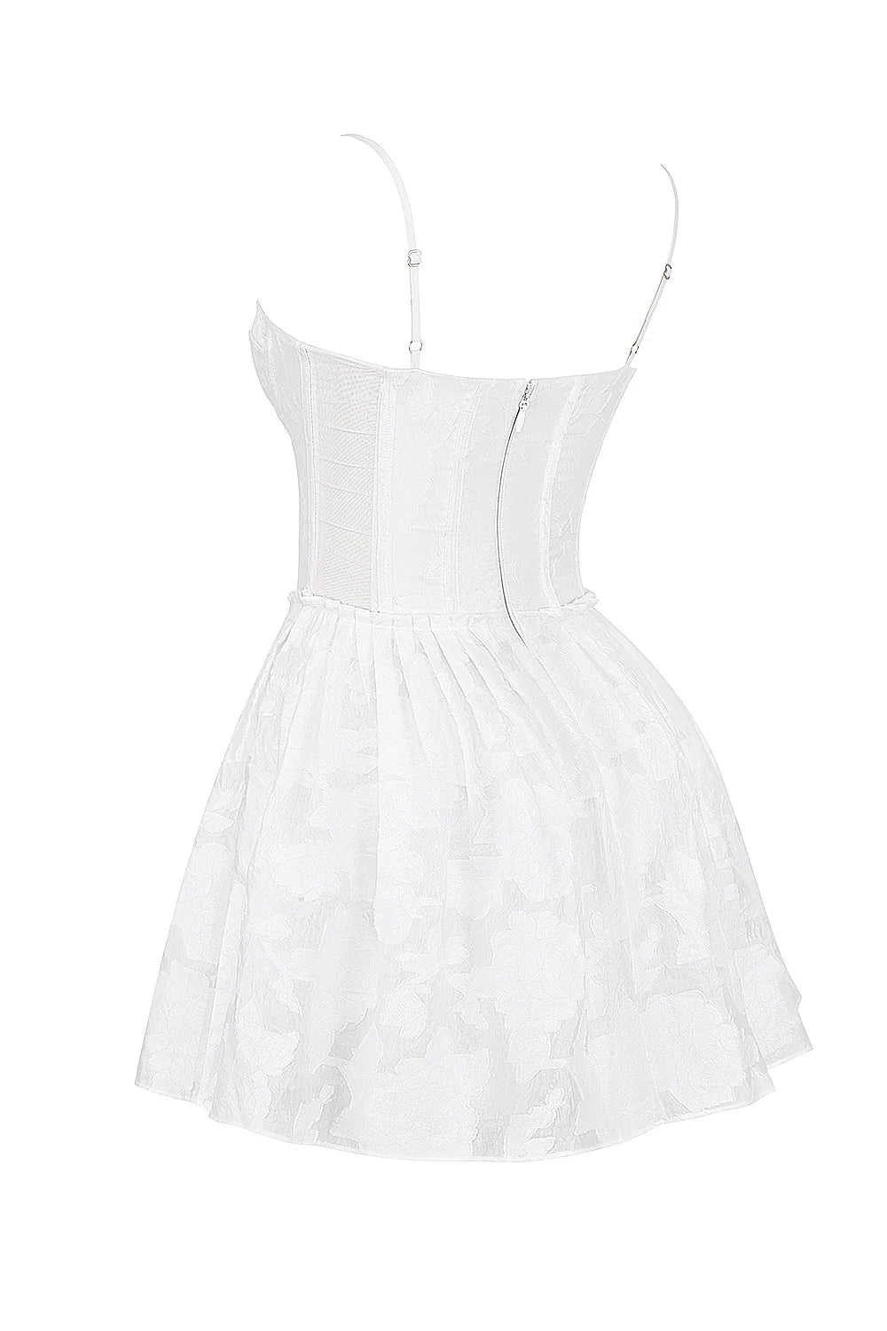 white jacquard corset mini dress