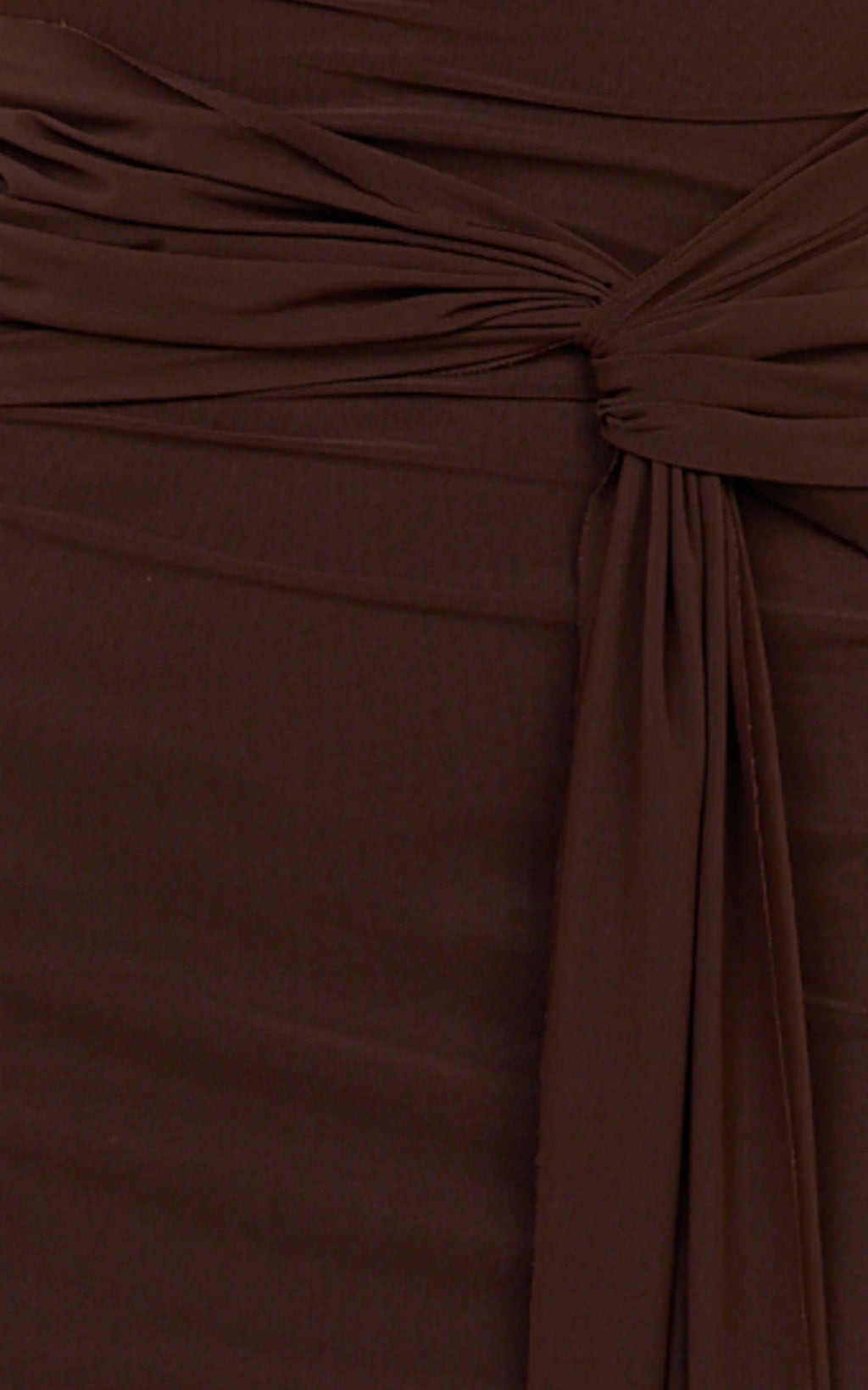 Jaimae Midi Dress - High Neck Side Knot Detail Mesh Dress in Chocolate