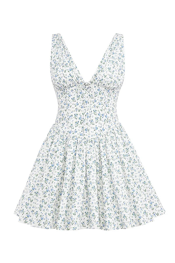 white bluebell print corset mini dress