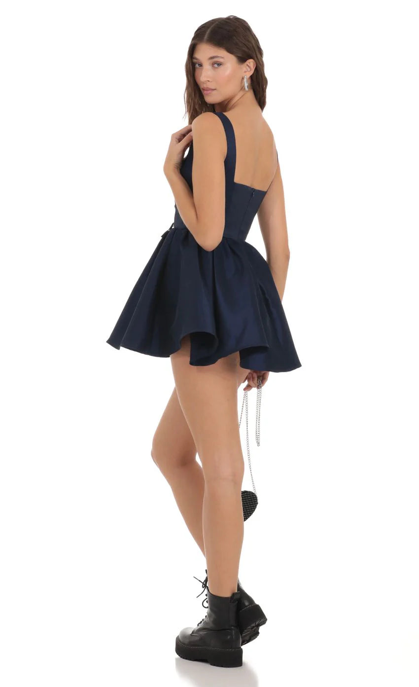 Lace Up Fit and Flare Dress in Navy