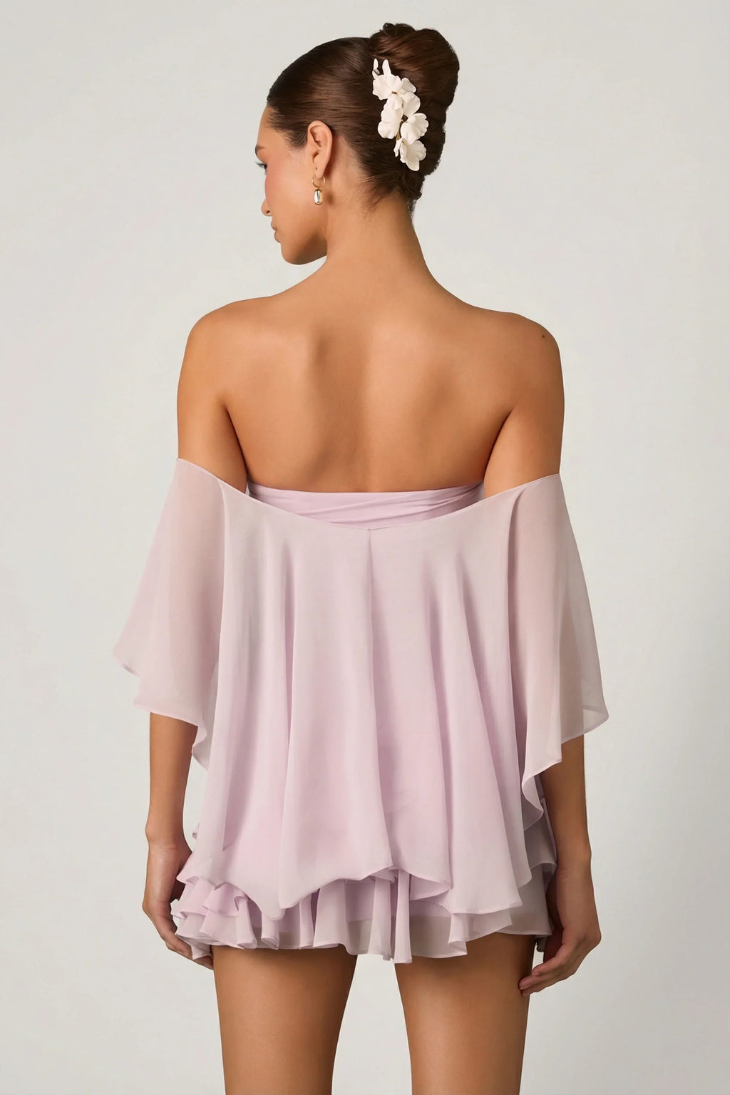 Off-Shoulder Ruffled Mini Dress in Lilac