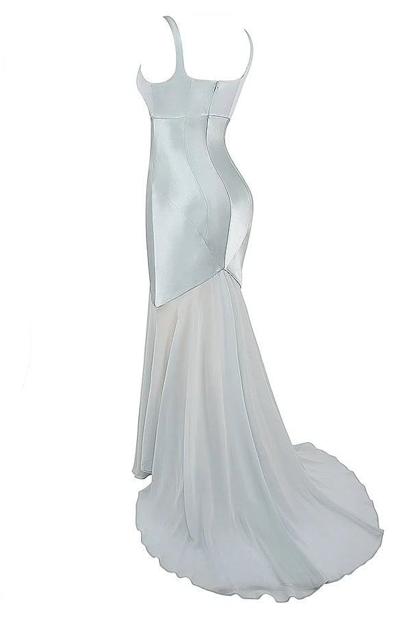 pistachio chiffon floor length gown