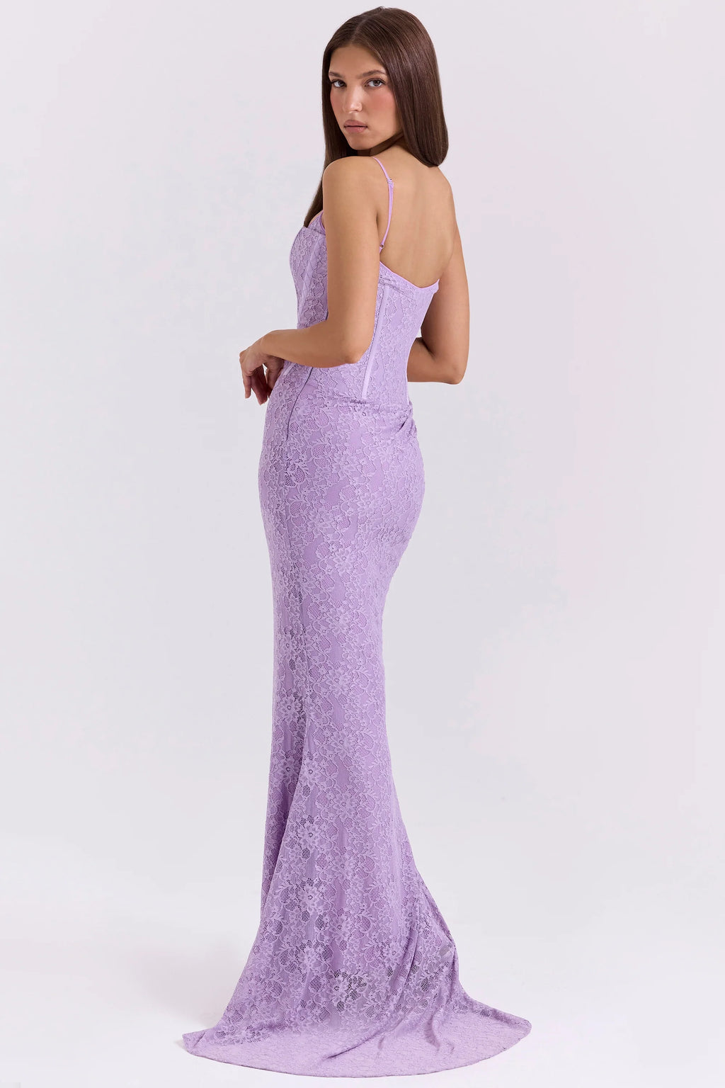 orchid lace corset maxi dress
