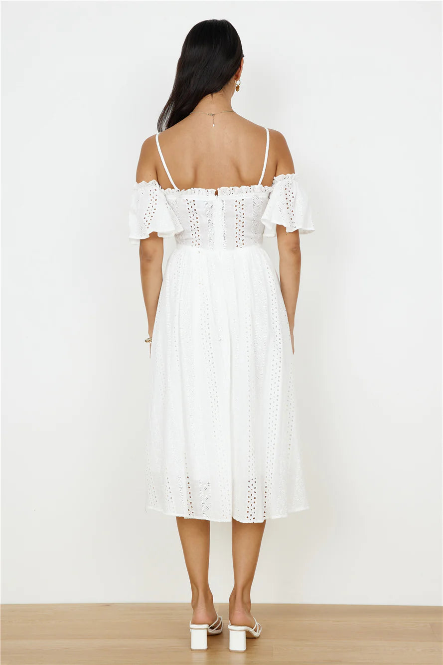 Basque Midi Dress White