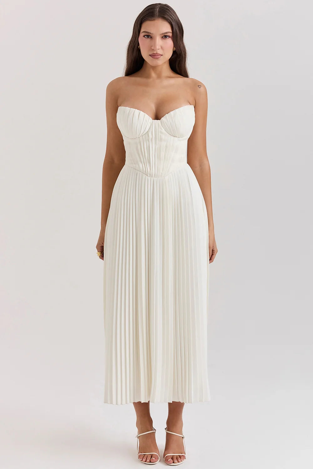 ivory pleated maxi dress
