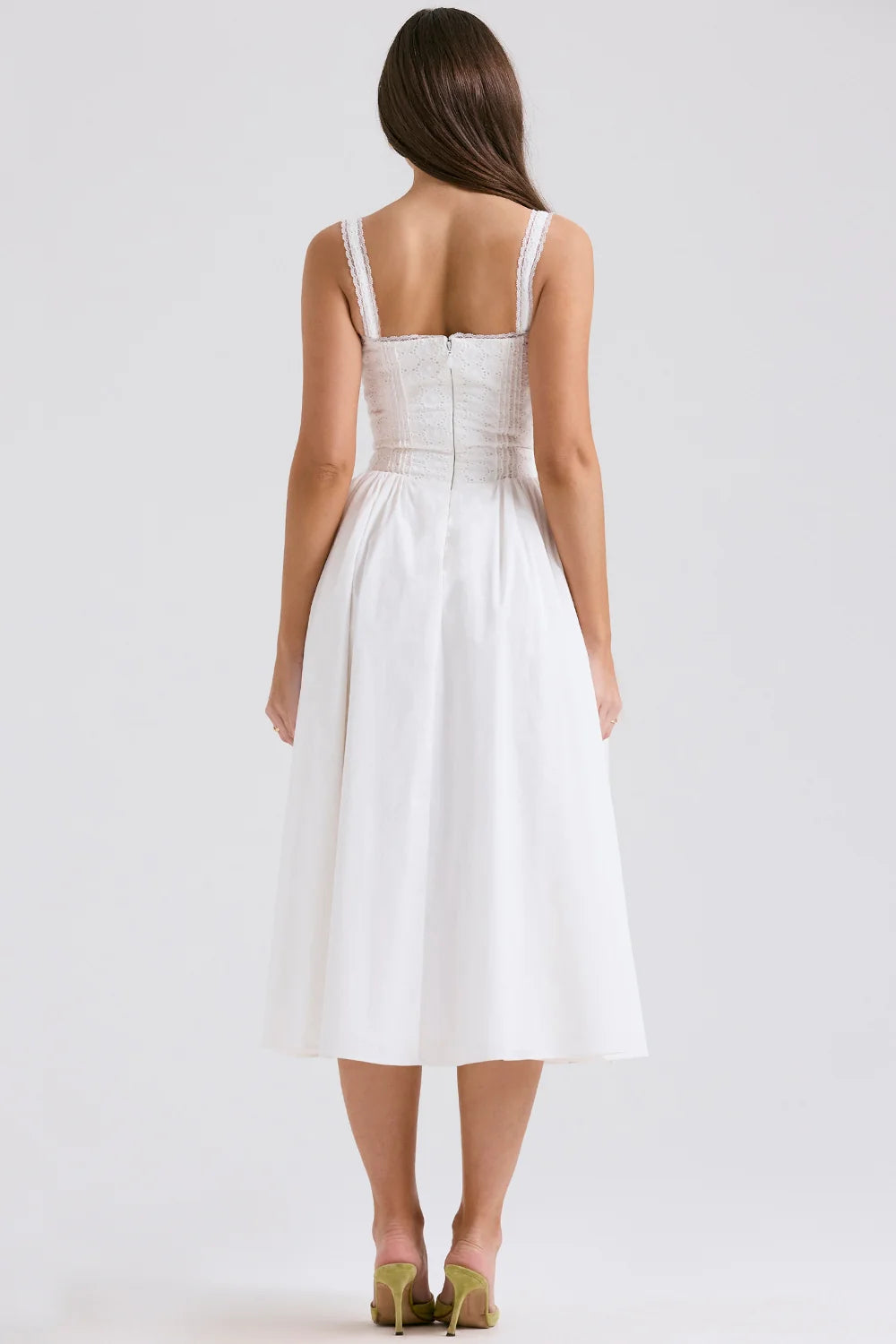 white broderie anglais & cotton midi dress