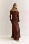 Carmelita Long Sleeve Off Shoulder Maxi Dress Brown