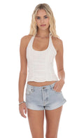 Low Rise Cuffed Denim Shorts in Light Blue